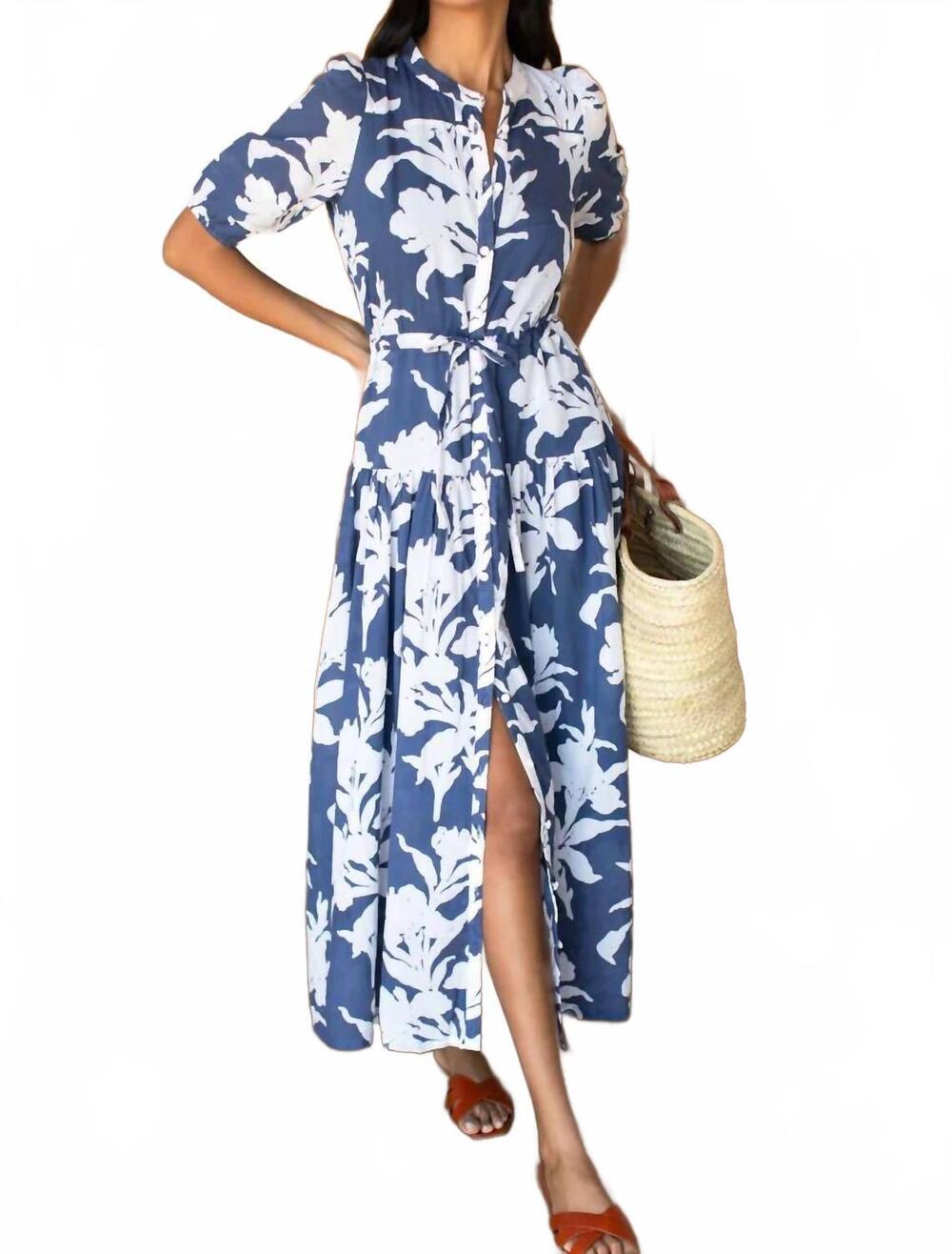 NEW EMERSON FRY lucy basque dress in indigo + ivory orchid